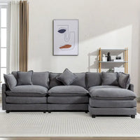Canapé d'angle moderne en chenille de 284 cm avec 5 oreillers