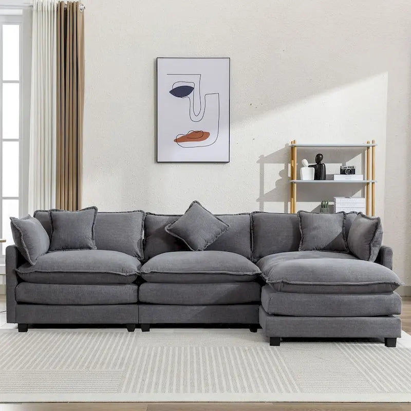 Canapé d'angle moderne en chenille de 284 cm avec 5 oreillers