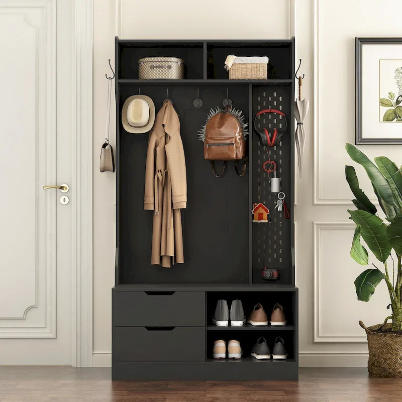 Meuble d'entrée avec 6 crochets, porte-manteau, banc d'entrée, banc de rangement, pour entrée et couloir