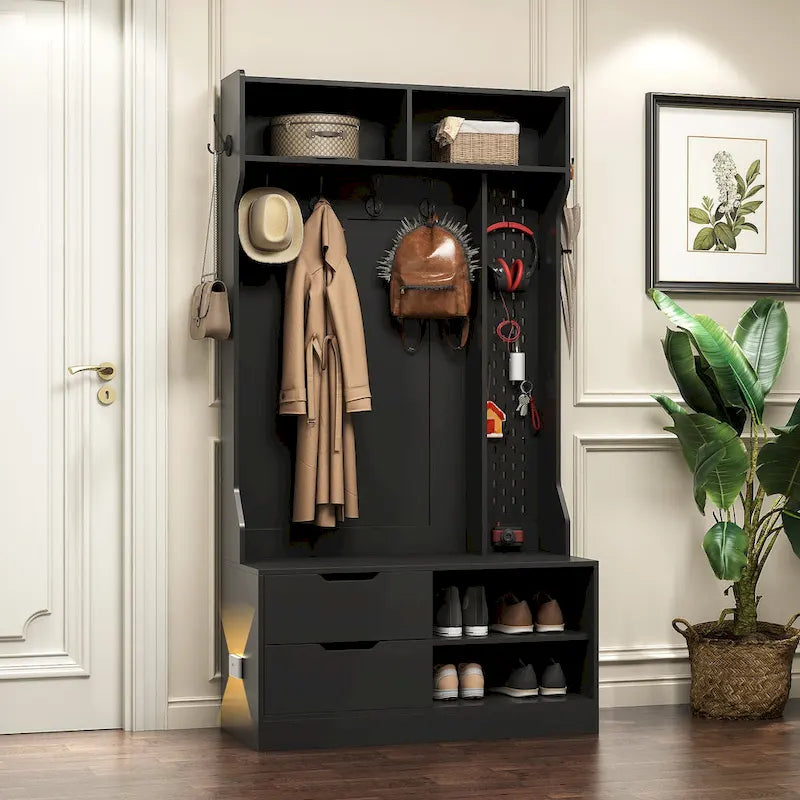Meuble d'entrée avec 6 crochets, porte-manteau, banc d'entrée, banc de rangement, pour entrée et couloir