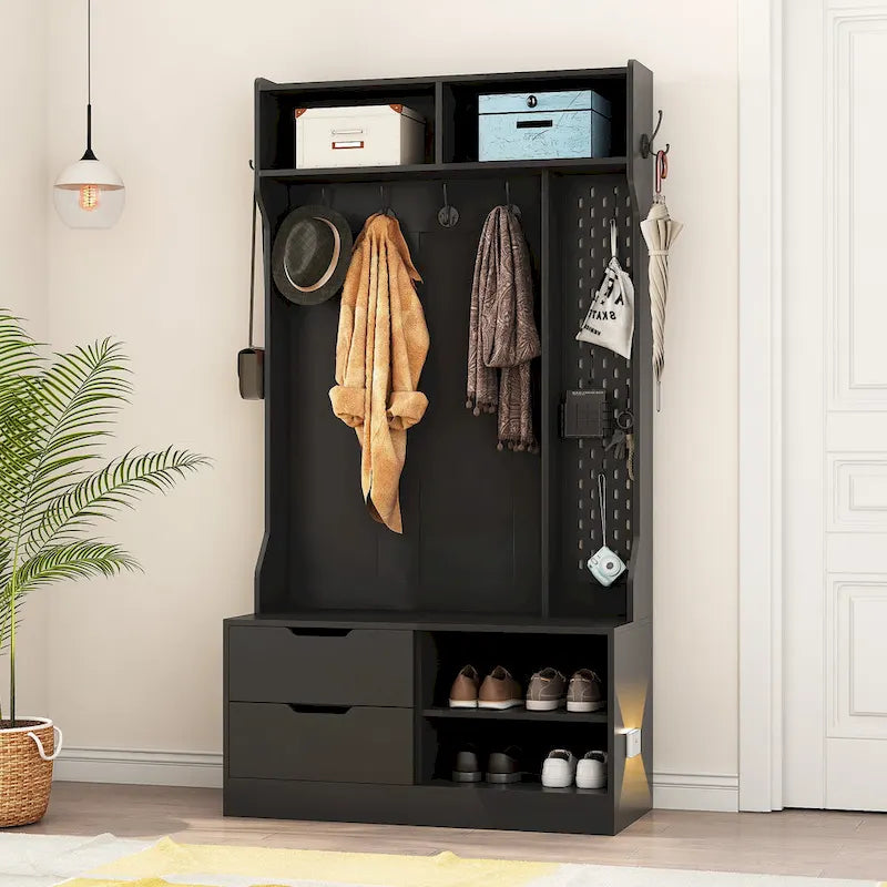 Meuble d'entrée avec 6 crochets, porte-manteau, banc d'entrée, banc de rangement, pour entrée et couloir