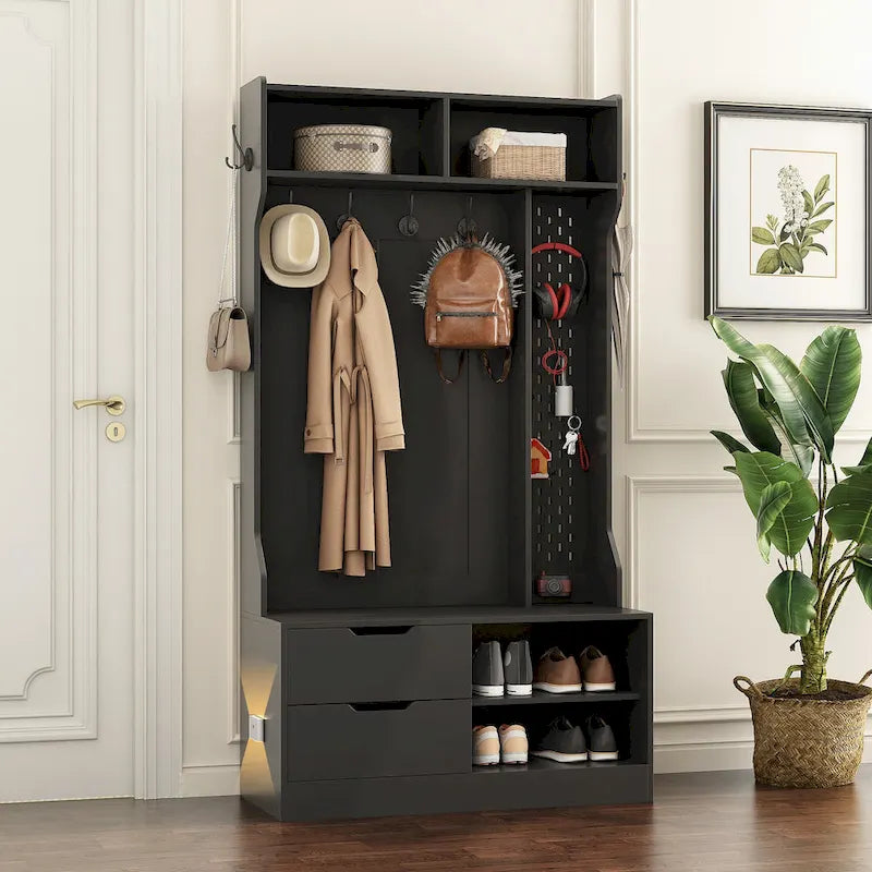 Meuble d'entrée avec 6 crochets, porte-manteau, banc d'entrée, banc de rangement, pour entrée et couloir