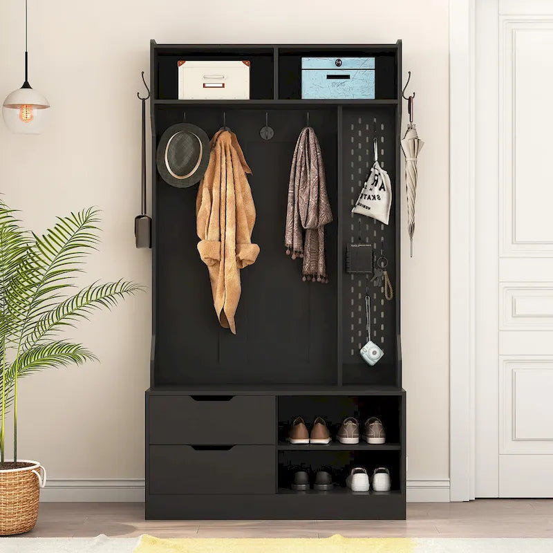 Meuble d'entrée avec 6 crochets, porte-manteau, banc d'entrée, banc de rangement, pour entrée et couloir