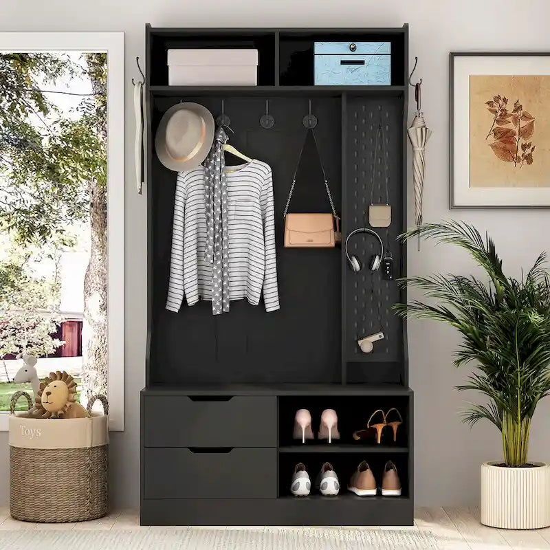 Meuble d'entrée avec 6 crochets, porte-manteau, banc d'entrée, banc de rangement, pour entrée et couloir