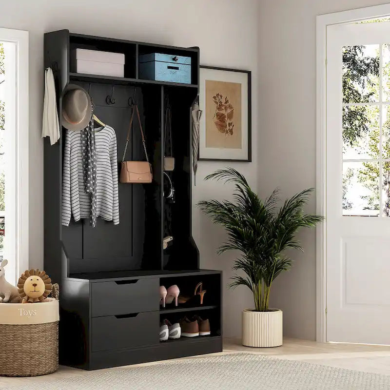 Meuble d'entrée avec 6 crochets, porte-manteau, banc d'entrée, banc de rangement, pour entrée et couloir