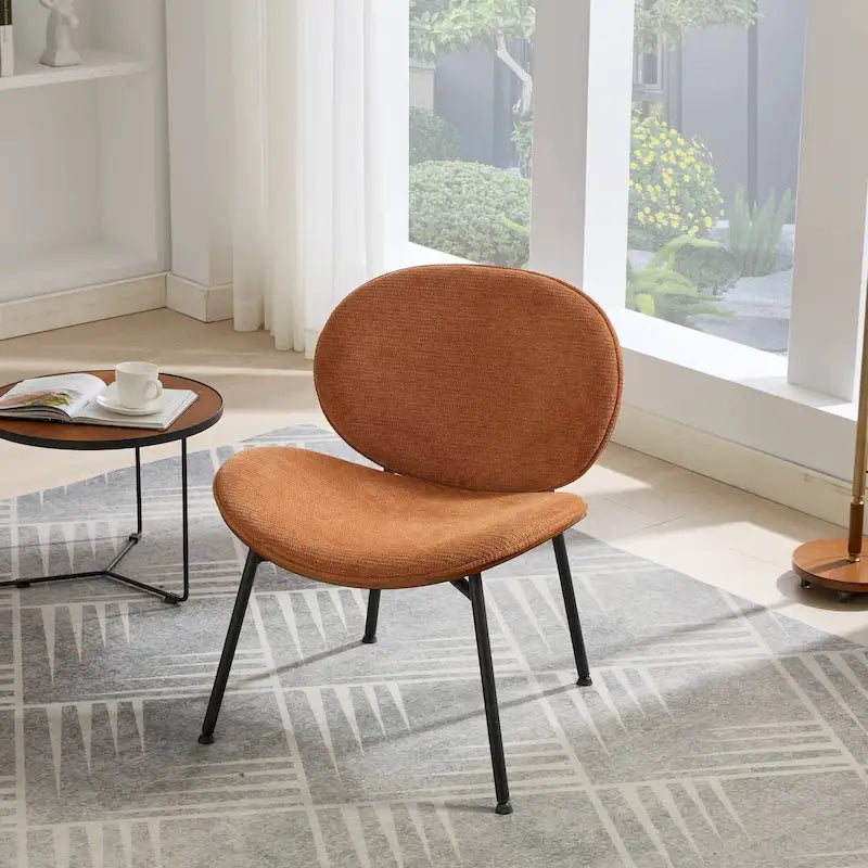 Chaise d'appoint Mid-Century Modern Shell Chair Trépied, Chaise longue en tissu orange avec finition noyer et dossier confortable