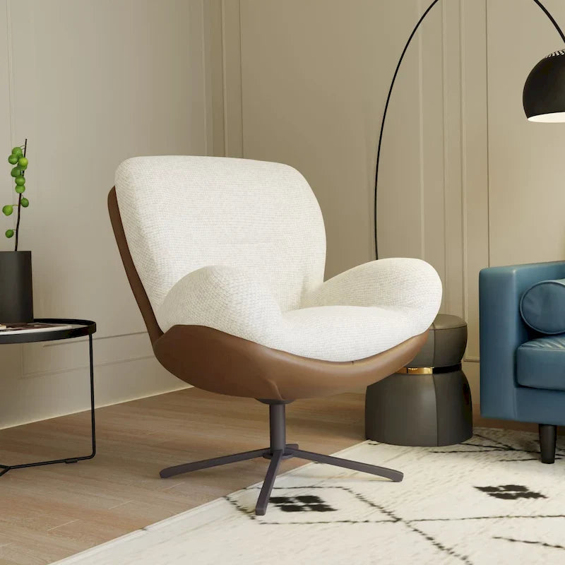 Fauteuil d'appoint pivotant, fauteuil de salon avec structure en métal, fauteuil de relaxation confortable à siège unique, fauteuil de lecture pivotant à 360 degrés.