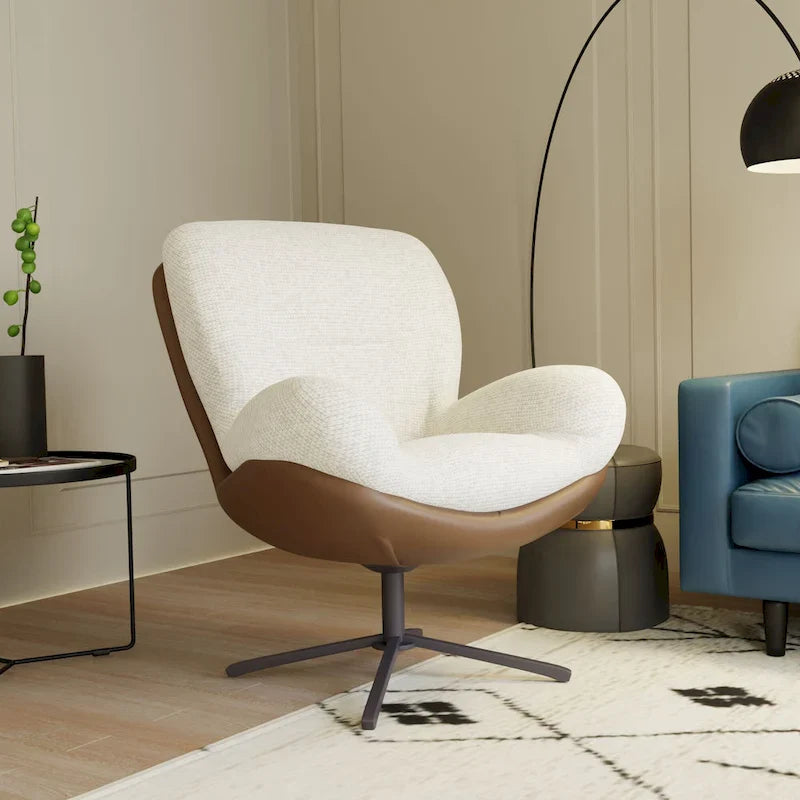 Fauteuil d'appoint pivotant, fauteuil de salon avec structure en métal, fauteuil de relaxation confortable à siège unique, fauteuil de lecture pivotant à 360 degrés.