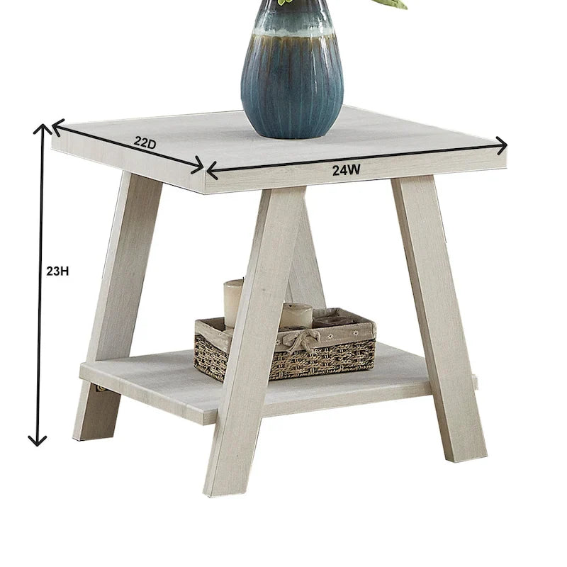 Table d'appoint contemporaine en bois avec cadre en bois dur de haute qualité, finition blanche