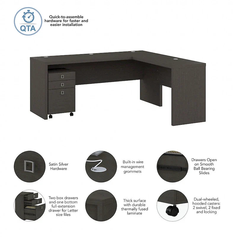 Bureau informatique en L Echo 72 pouces avec tiroirs par Bush Business Furniture