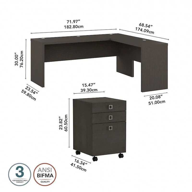 Bureau informatique en L Echo 72 pouces avec tiroirs par Bush Business Furniture