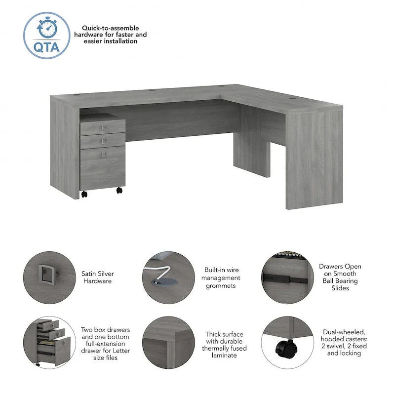 Bureau informatique en L Echo 72 pouces avec tiroirs par Bush Business Furniture