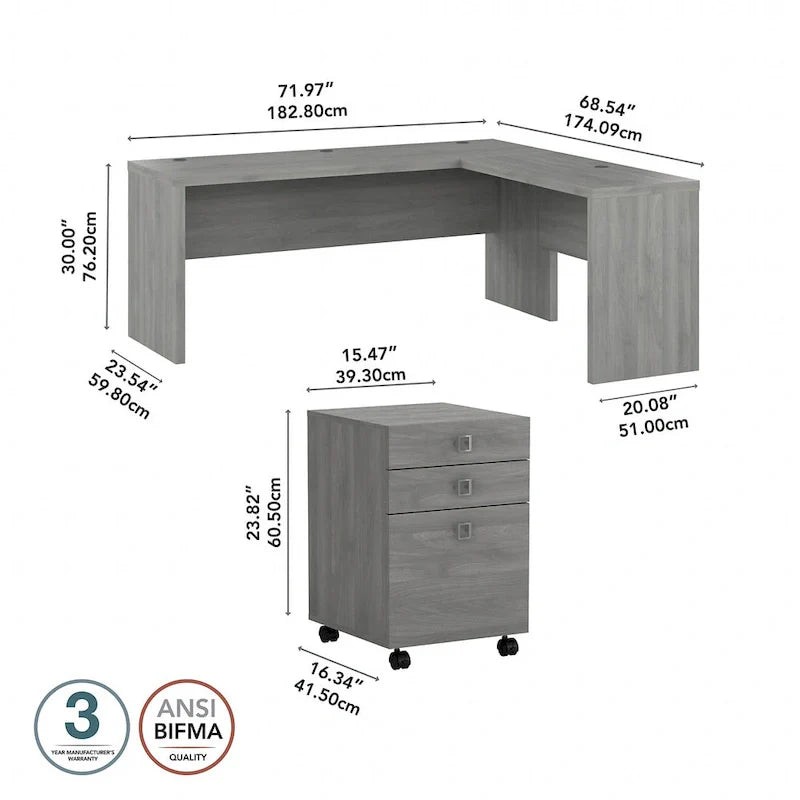 Bureau informatique en L Echo 72 pouces avec tiroirs par Bush Business Furniture