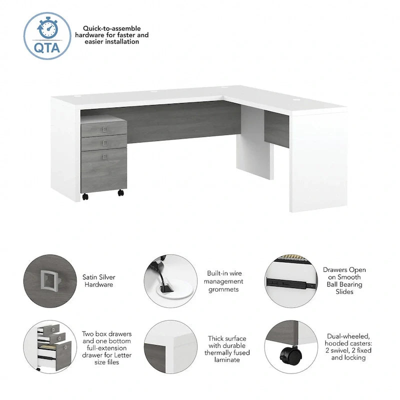 Bureau informatique en L Echo 72 pouces avec tiroirs par Bush Business Furniture