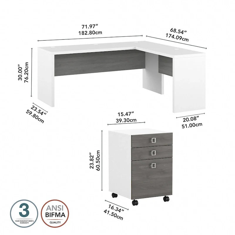 Bureau informatique en L Echo 72 pouces avec tiroirs par Bush Business Furniture
