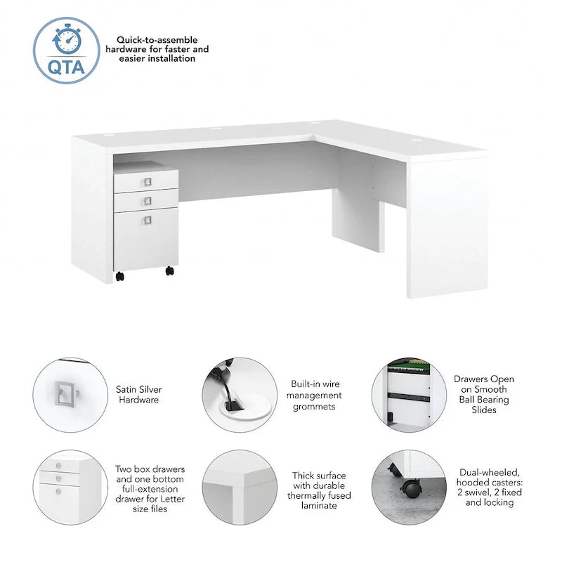 Bureau informatique en L Echo 72 pouces avec tiroirs par Bush Business Furniture
