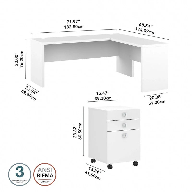 Bureau informatique en L Echo 72 pouces avec tiroirs par Bush Business Furniture