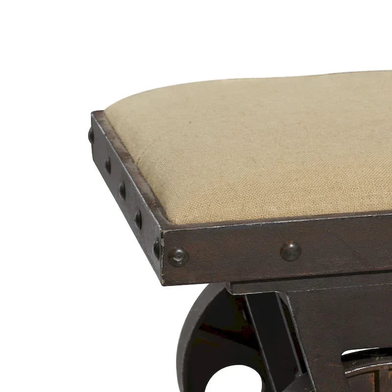 Banc de maison d'inspiration industrielle vintage en tissu de lin avec roulettes et siège rembourré en lin - Marron - Roche River Decor