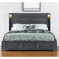 Cadre de lit king-size HomeRoots en bois gris foncé vieilli avec éclairage