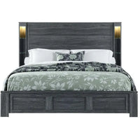 Cadre de lit king-size HomeRoots en bois gris foncé vieilli avec éclairage