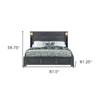Cadre de lit king-size HomeRoots en bois gris foncé vieilli avec éclairage