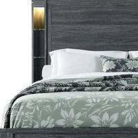 Cadre de lit king-size HomeRoots en bois gris foncé vieilli avec éclairage