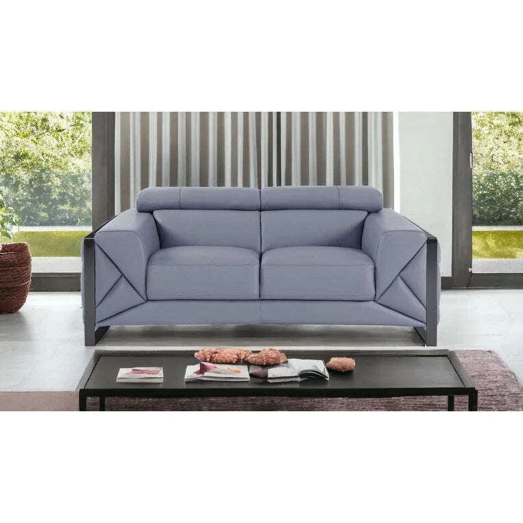 HomeRoots Causeuse en cuir italien bleu clair et noir 75