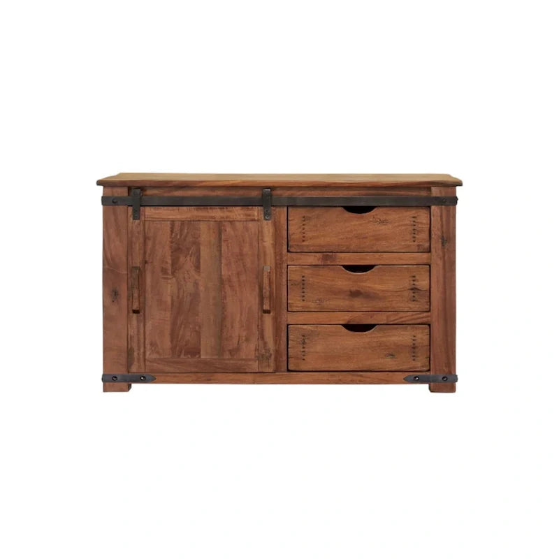 Meuble TV HomeRoots 50 en bois massif marron avec rangement fermé, finition vieillie - 50' X '34.75' X '17.75