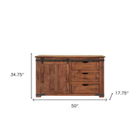 Meuble TV HomeRoots 50 en bois massif marron avec rangement fermé, finition vieillie - 50' X '34.75' X '17.75