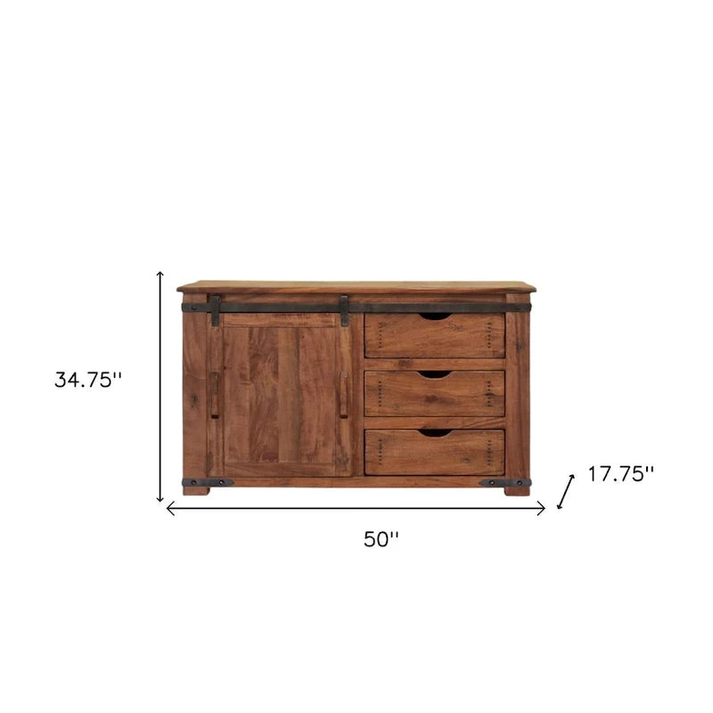 Meuble TV HomeRoots 50 en bois massif marron avec rangement fermé, finition vieillie - 50' X '34.75' X '17.75