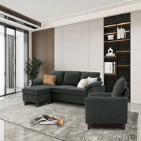 Canapé d'angle 3 places avec fauteuil et pouf pour salon