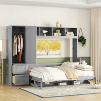 Lit escamotable mural taille Queen avec penderie et tiroirs