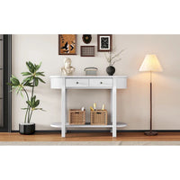 Console vintage avec 2 tiroirs de rangement, étagère inférieure ouverte et design galbé pour entrée de maison et hôtel