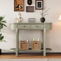 Console vintage avec 2 tiroirs de rangement, étagère inférieure ouverte et design galbé pour entrée de maison et hôtel
