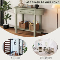 Console vintage avec 2 tiroirs de rangement, étagère inférieure ouverte et design galbé pour entrée de maison et hôtel