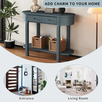 Console vintage avec 2 tiroirs de rangement, étagère inférieure ouverte et design galbé pour entrée de maison et hôtel