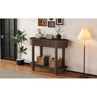 Console vintage avec 2 tiroirs de rangement, étagère inférieure ouverte et design galbé pour entrée de maison et hôtel
