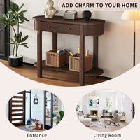 Console vintage avec 2 tiroirs de rangement, étagère inférieure ouverte et design galbé pour entrée de maison et hôtel