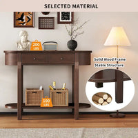 Console vintage avec 2 tiroirs de rangement, étagère inférieure ouverte et design galbé pour entrée de maison et hôtel