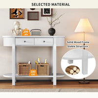 Console vintage avec 2 tiroirs de rangement, étagère inférieure ouverte et design galbé pour entrée de maison et hôtel