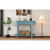Console vintage avec 2 tiroirs de rangement, étagère inférieure ouverte et design galbé pour entrée de maison et hôtel