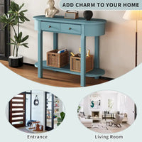 Console vintage avec 2 tiroirs de rangement, étagère inférieure ouverte et design galbé pour entrée de maison et hôtel