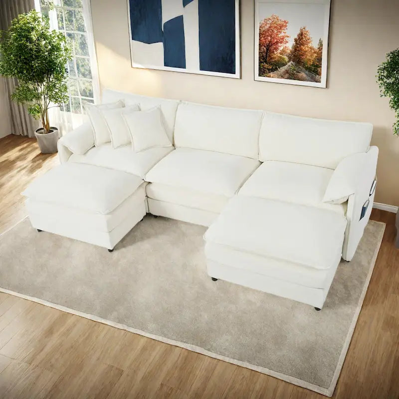 109,45 Canapé sectionnel modulaire en U rembourré en chenille avec coussins double couche, combinaison DIY