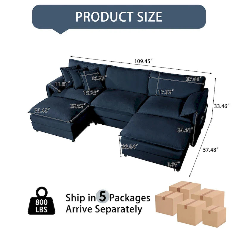 109,45 Canapé sectionnel modulaire en U rembourré en chenille avec coussins double couche, combinaison DIY