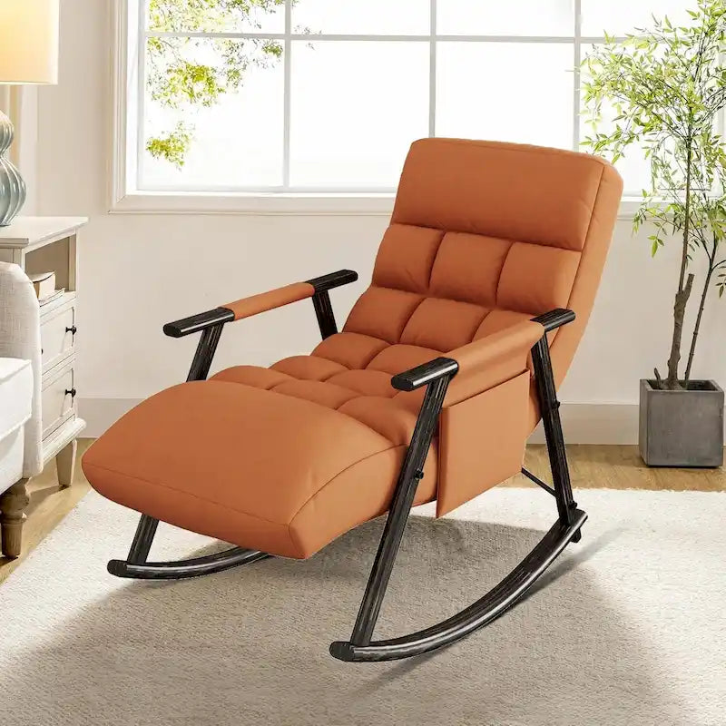 Fauteuil à bascule classique moderne rembourré en tissu avec poche de rangement