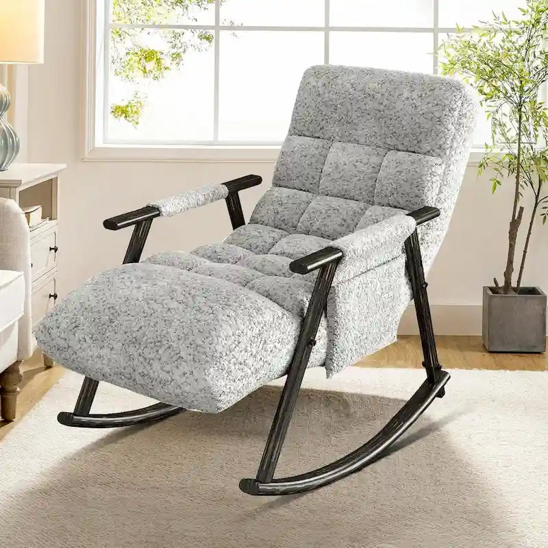 Fauteuil à bascule classique moderne rembourré en tissu avec poche de rangement