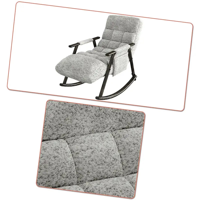 Fauteuil à bascule classique moderne rembourré en tissu avec poche de rangement