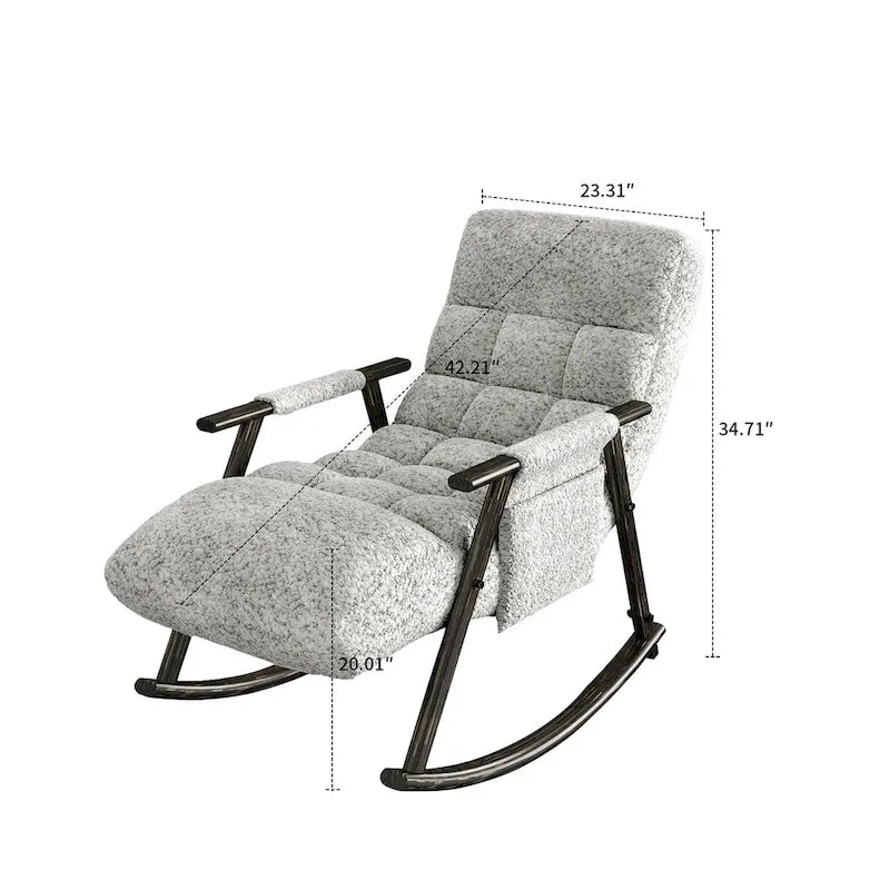 Fauteuil à bascule classique moderne rembourré en tissu avec poche de rangement