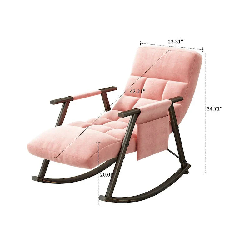 Fauteuil à bascule classique moderne rembourré en tissu avec poche de rangement
