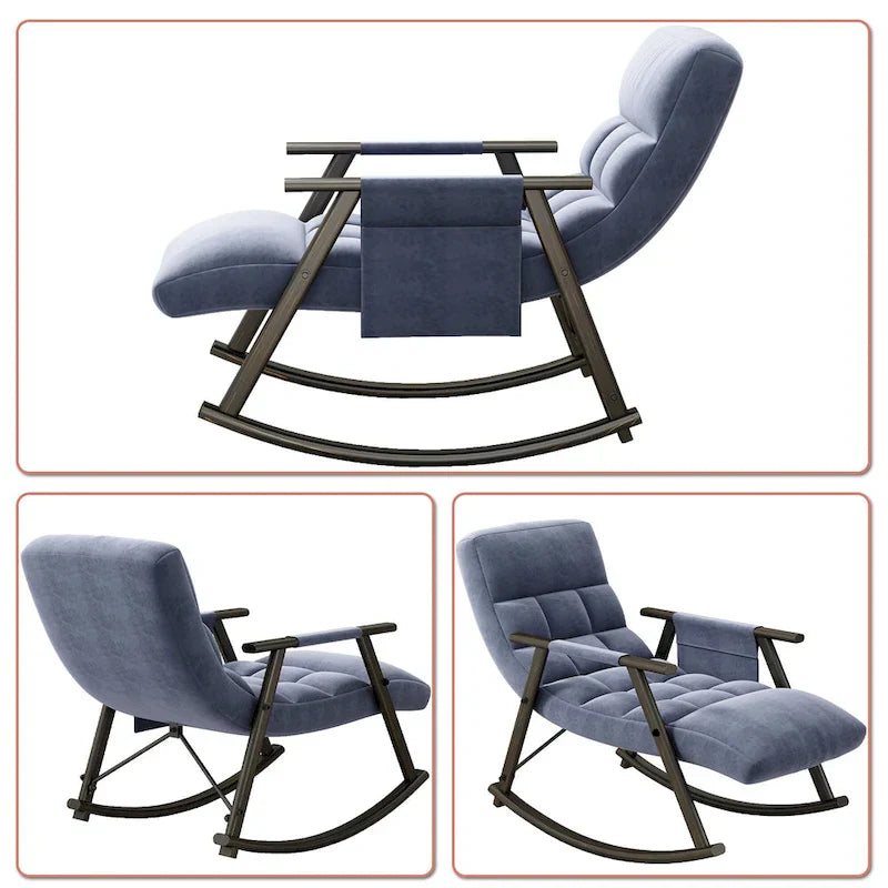 Fauteuil à bascule classique moderne rembourré en tissu avec poche de rangement